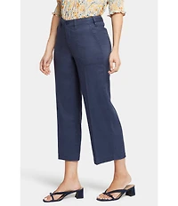 NYDJ Petite Size Stretch Linen Blend High Rise Wide Leg Cargo Capri Pants