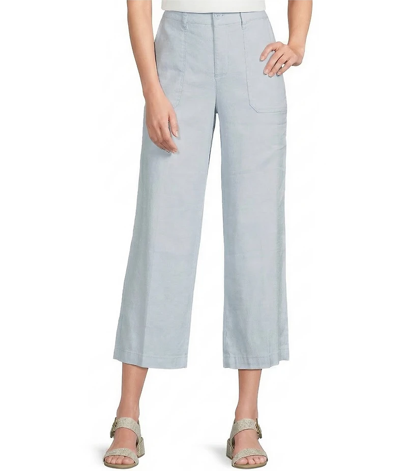 NYDJ Petite Size Stretch Linen Blend High Rise Wide Leg Cargo Capri Pants