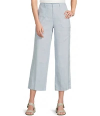 NYDJ Petite Size Stretch Linen Blend High Rise Wide Leg Cargo Capri Pants