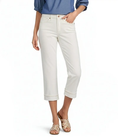 NYDJ Petite Size Stretch Linen Blend High Rise Wide Leg Cargo Capri Pants