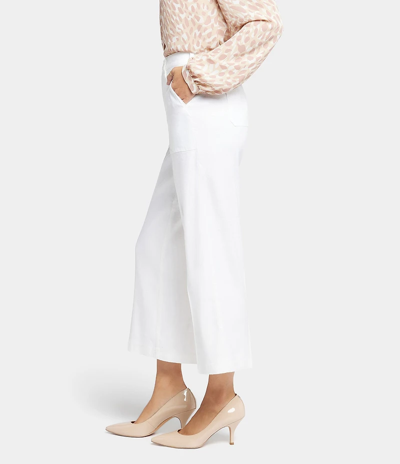 NYDJ Petite Size Stretch Linen Blend High Rise Wide Leg Cargo Capri Pants