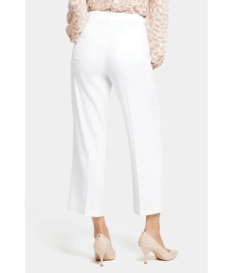NYDJ Petite Size Stretch Linen Blend High Rise Wide Leg Cargo Crop Pants