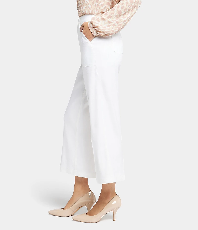 NYDJ Petite Size Stretch Linen Blend High Rise Wide Leg Cargo Crop Pants