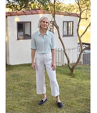 NYDJ Petite Size Stretch Linen Blend High Rise Wide Leg Cargo Crop Pants