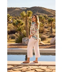 NYDJ Petite Size Stretch Linen Blend High Rise Wide Leg Cargo Crop Pants
