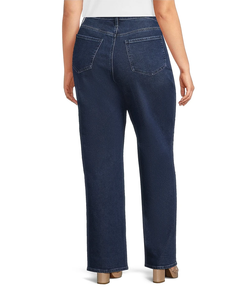 NYDJ Plus Size Brooke Loose Straight Leg Rhinestone Side Seam Detail Jeans