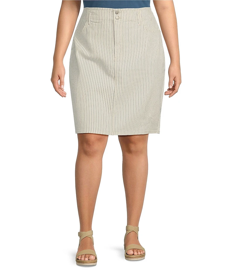 NYDJ Plus Size Hollywood High Waist 4-Pocket Style Stripe A-Line Skirt