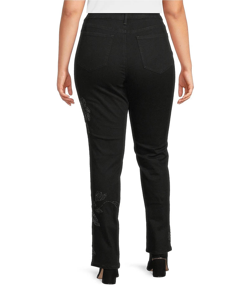 NYDJ Plus Size Marilyn Lift Tuck® Technology Straight Leg Front Embroidery Jeans