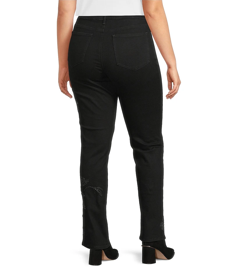 NYDJ Plus Size Marilyn Lift Tuck® Technology Straight Leg Front Embroidery Jeans