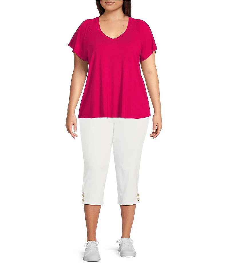 NYDJ Plus Size Marilyn Lift Tuck® Technology Straight Leg Side Button Plackets Hem Crop Jeans