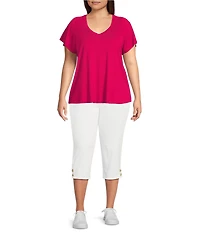 NYDJ Plus Size Marilyn Lift Tuck® Technology Straight Leg Side Button Plackets Hem Crop Jeans