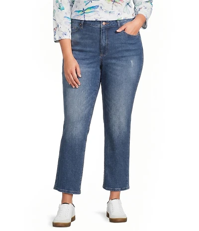 NYDJ Plus Size Marilyn Straight Leg Ankle Floral Back Pocket Jeans
