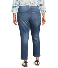 NYDJ Plus Size Marilyn Straight Leg Ankle Floral Back Pocket Jeans