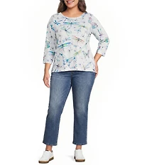 NYDJ Plus Size Marilyn Straight Leg Ankle Floral Back Pocket Jeans