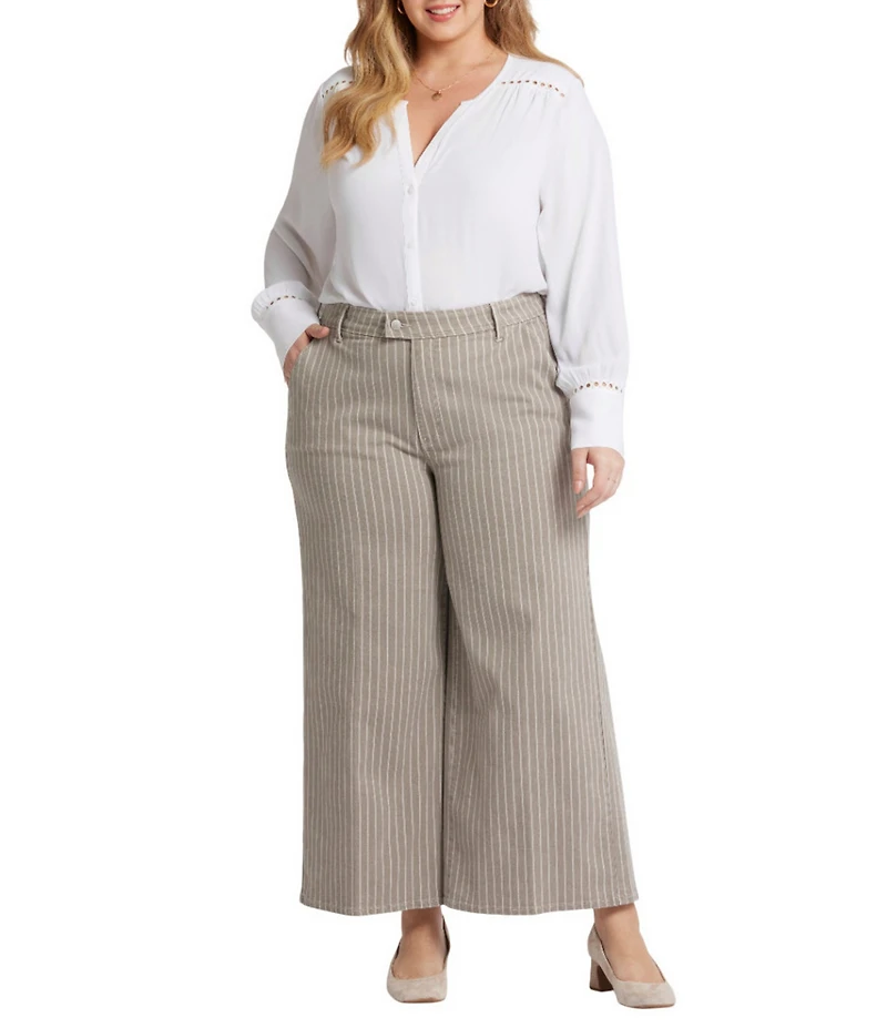 NYDJ Plus Size Mona High Rise Wide Leg Ankle Trouser Pants