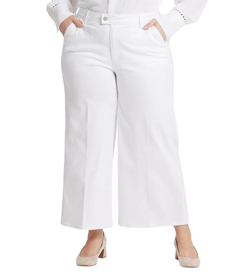 NYDJ Plus Size Mona Solid High Rise Hook-And-Eye Waist Wide Leg Ankle Trouser Jeans