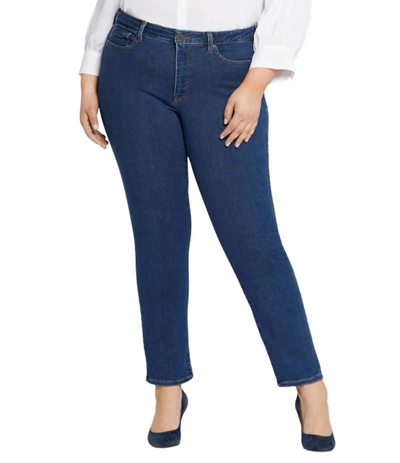 NYDJ Plus Size Sheri Slim Tonal Stitch High Rise 5-Pocket Slim Leg Ankle Jeans