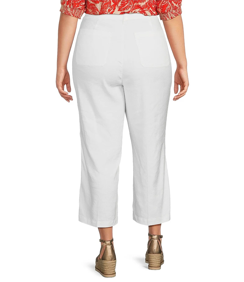NYDJ Plus Size Stretch Linen Blend High Rise Wide Leg Capri Pants
