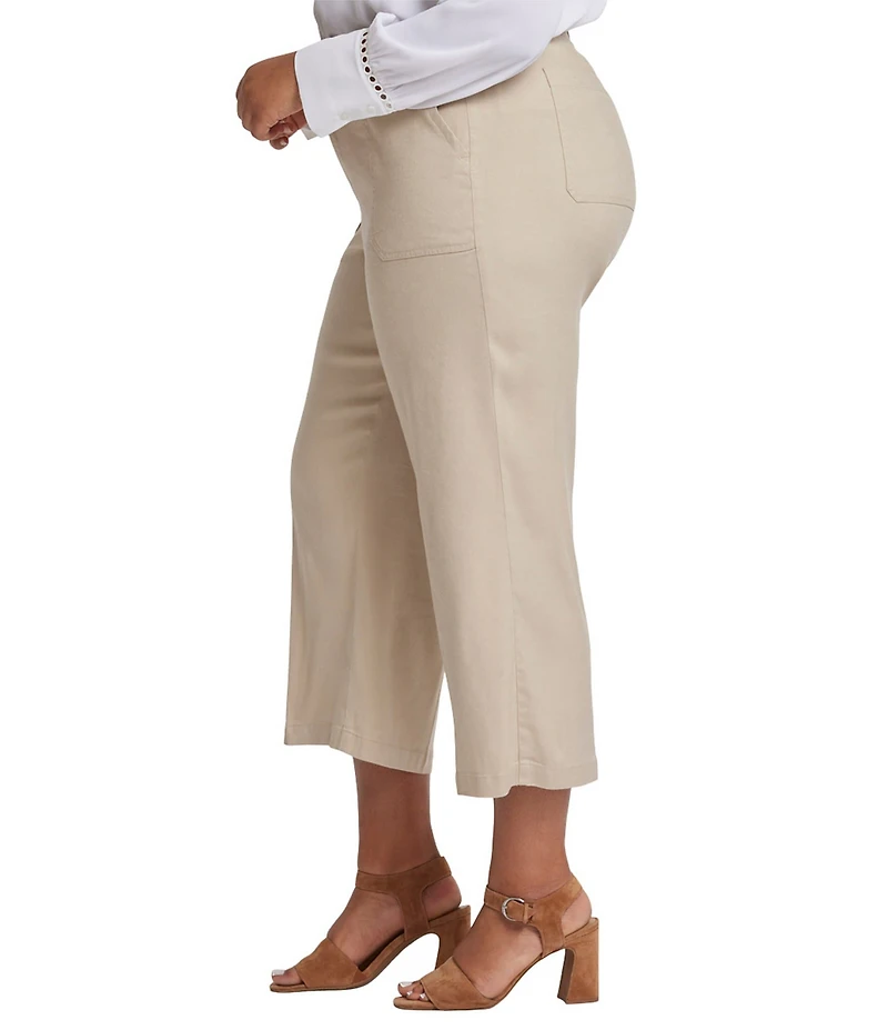 NYDJ Plus Size Stretch Linen Blend High Rise Wide Leg Capri Pants