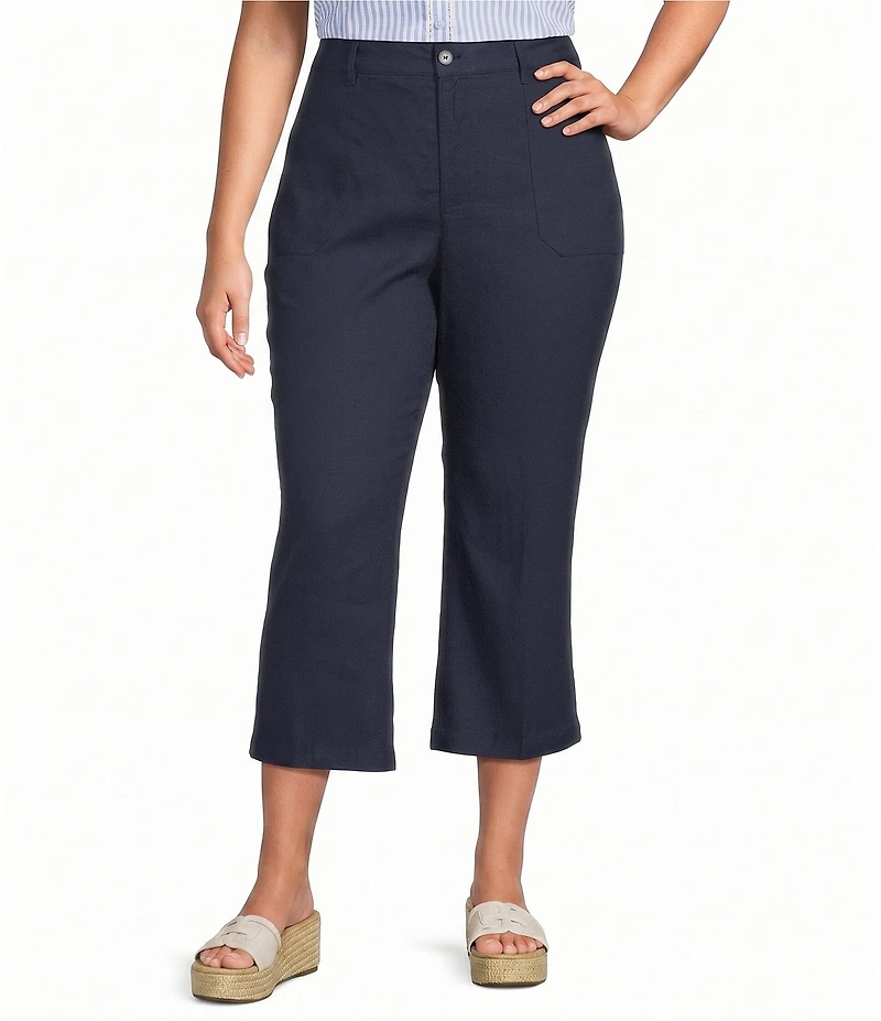 NYDJ Plus Size Stretch Linen Blend High Rise Wide Leg Capri Pants