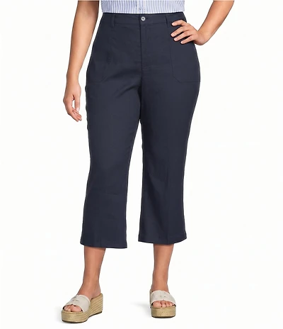 NYDJ Plus Size Stretch Linen Blend High Rise Wide Leg Capri Pants