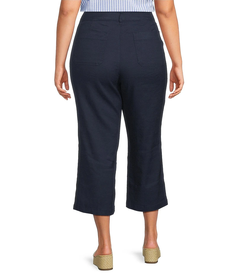 NYDJ Plus Size Stretch Linen Blend High Rise Wide Leg Capri Pants