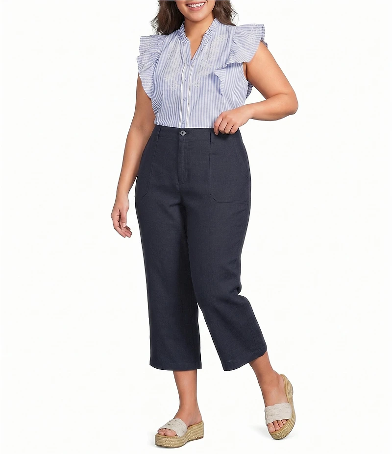 NYDJ Plus Size Stretch Linen Blend High Rise Wide Leg Capri Pants