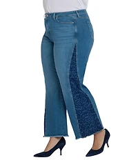 NYDJ Plus Size Teresa Leopard Cream Lift Tuck® Technology Stretch Denim Side Panel Wide Leg Jeans