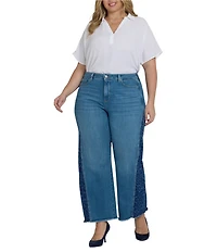 NYDJ Plus Size Teresa Leopard Cream Lift Tuck® Technology Stretch Denim Side Panel Wide Leg Jeans