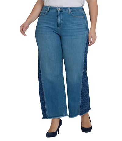 NYDJ Plus Size Teresa Leopard Cream Lift Tuck® Technology Stretch Denim Side Panel Wide Leg Jeans