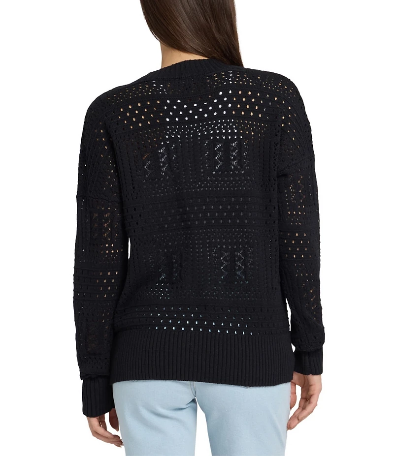 NYDJ Pointelle Woven Scoop Neck Long Sleeve Cardigan