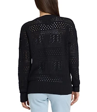 NYDJ Pointelle Woven Scoop Neck Long Sleeve Cardigan