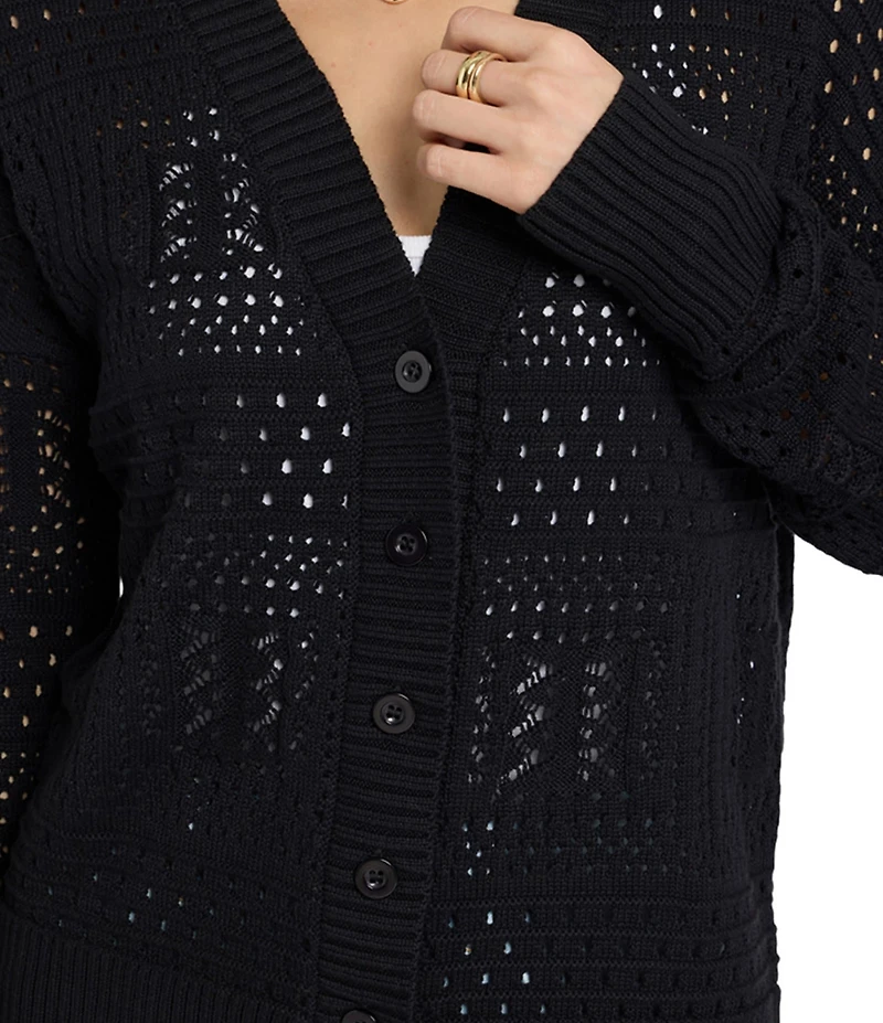 NYDJ Pointelle Woven Scoop Neck Long Sleeve Cardigan