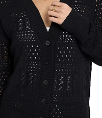 NYDJ Pointelle Woven Scoop Neck Long Sleeve Cardigan