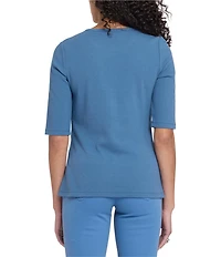 NYDJ Ribbed Knit Henley Neck Short Sleeve Top