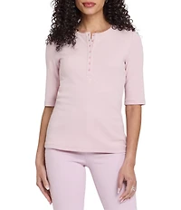 NYDJ Ribbed Knit Henley Neck Short Sleeve Top