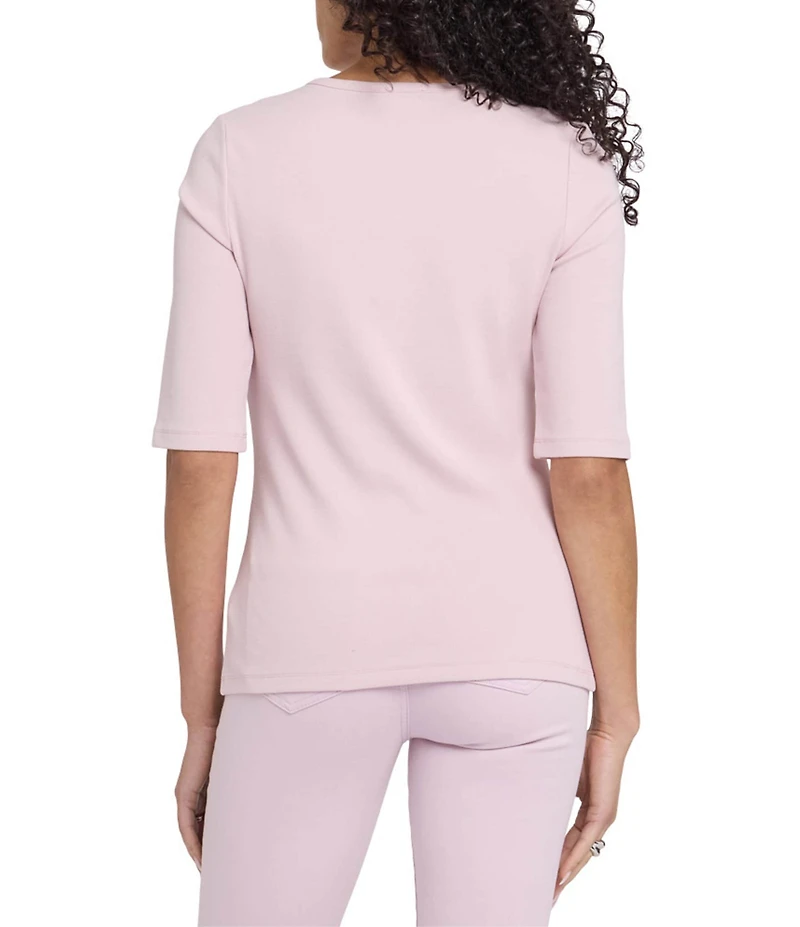 NYDJ Ribbed Knit Henley Neck Short Sleeve Top
