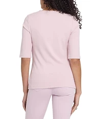 NYDJ Ribbed Knit Henley Neck Short Sleeve Top