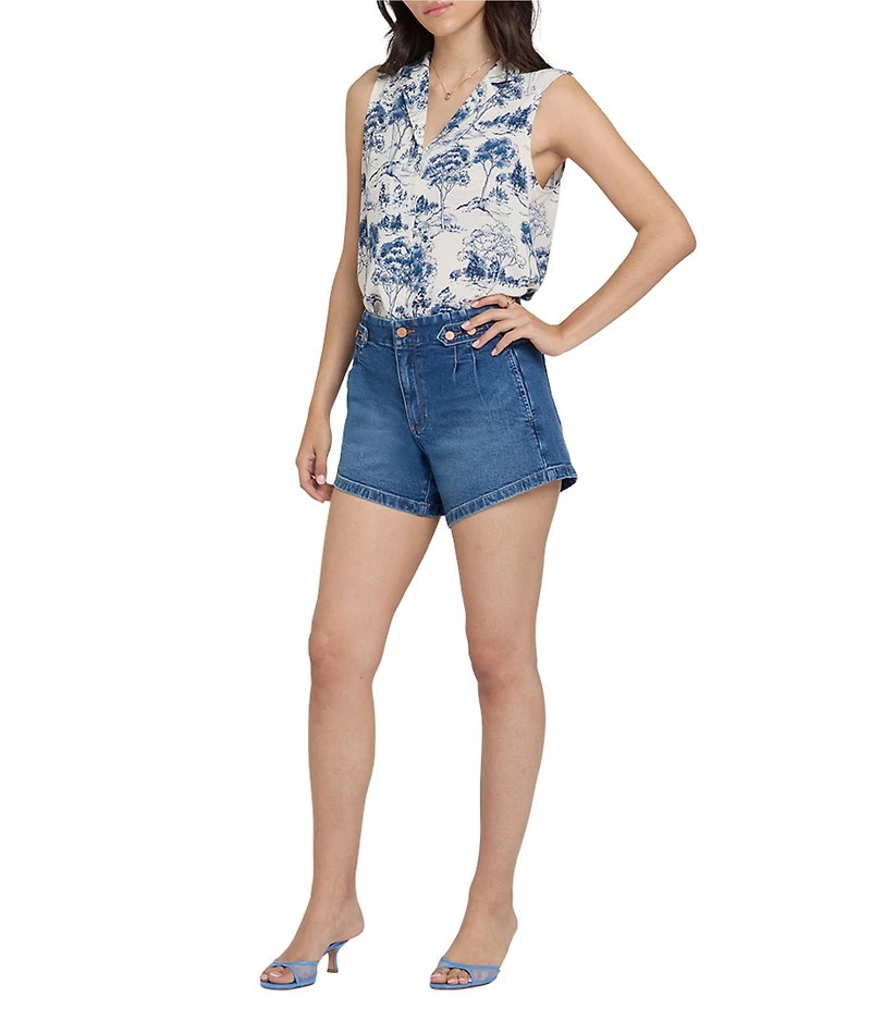 NYDJ Seline Stretch Denim High Rise Pleated Front Shorts