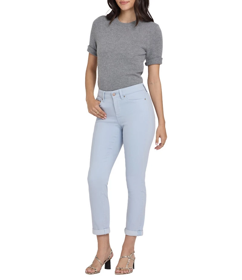 NYDJ Sherri Stretch Denim Mid Rise Straight Leg Ankle Length Jeans