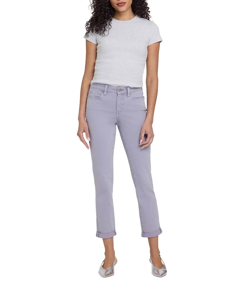 NYDJ Sherri Stretch Denim Mid Rise Straight Leg Ankle Length Jeans