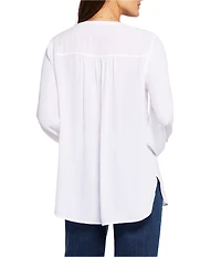 NYDJ Simone Round Neck Button Front Long Gathered Cuff Sleeve Blouse