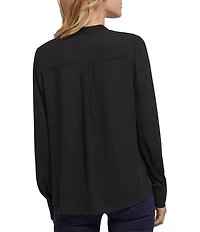 NYDJ Solid Tie-Neck Long Blouson Sleeve Blouse