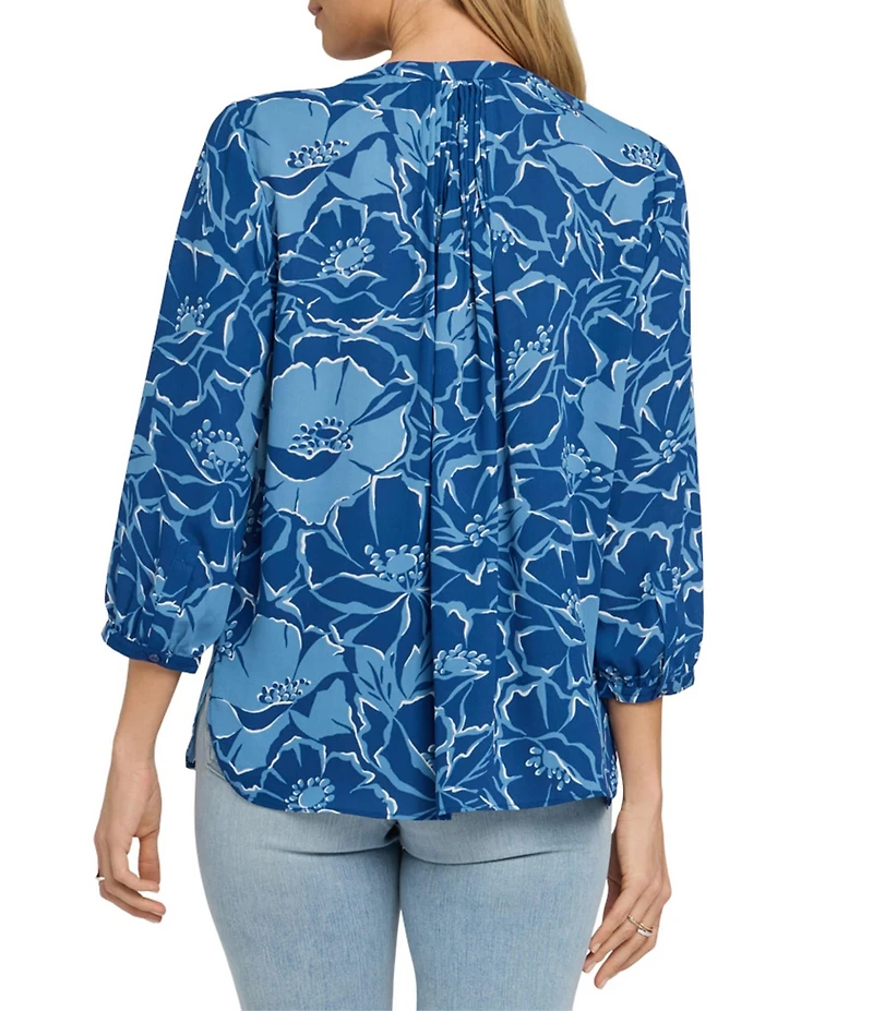 NYDJ Split Round Neck 3/4 Sleeves Pintuck Blouse