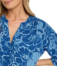 NYDJ Split Round Neck 3/4 Sleeves Pintuck Blouse
