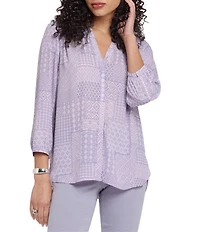 NYDJ Split Round Neck 3/4 Sleeves Pintuck Blouse