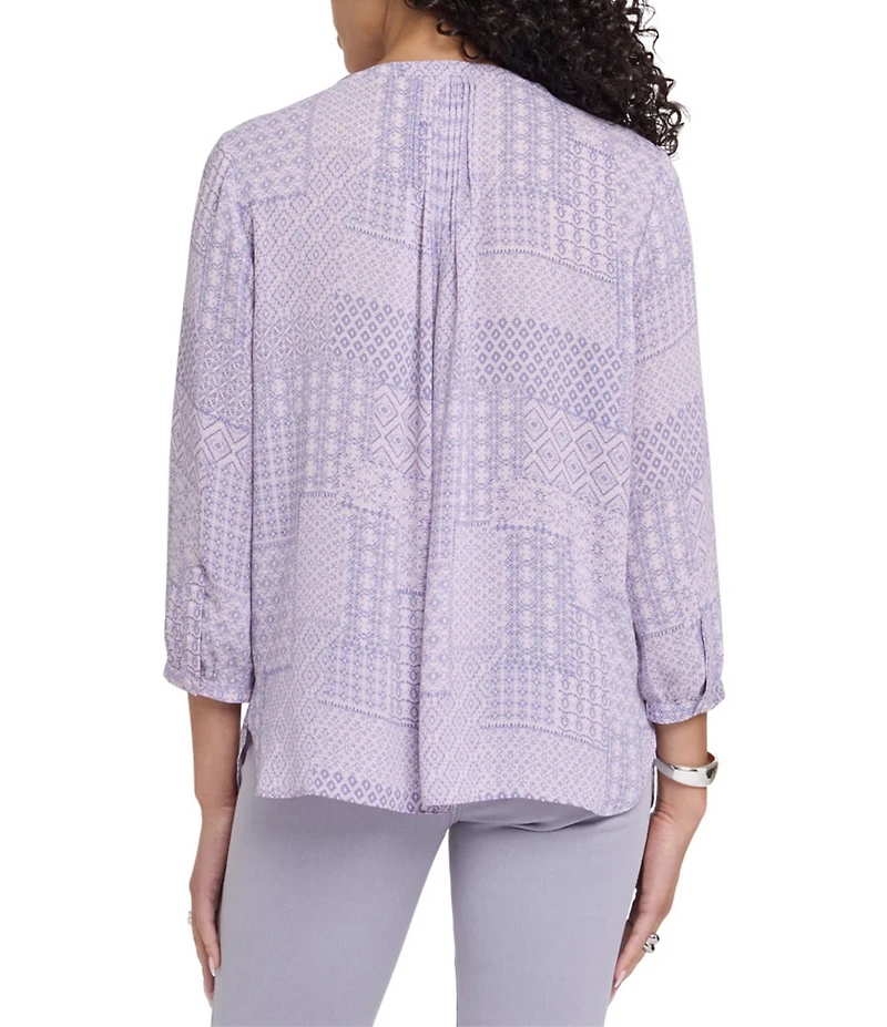 NYDJ Split Round Neck 3/4 Sleeves Pintuck Blouse