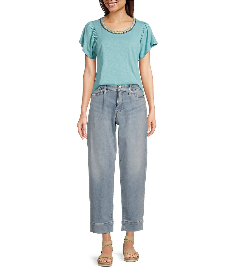 NYDJ Stretch Denim High Rise Wide Leg Ankle Jeans