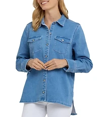 NYDJ Stretch Denim Point Collar Long Sleeve Oversize Shirt