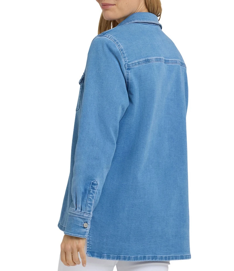 NYDJ Stretch Denim Point Collar Long Sleeve Oversize Shirt